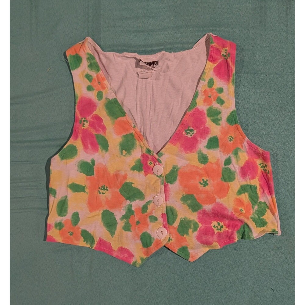 Girls Vintage Floral Vest Knit waves Size Medium